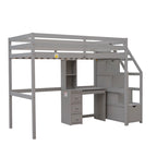 Twin Size Loft Bed with a Stand-alone Bed, Storage Staircase, Desk, Shelves and Drawers
