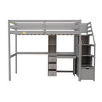 Twin Size Loft Bed with a Stand-alone Bed, Storage Staircase, Desk, Shelves and Drawers