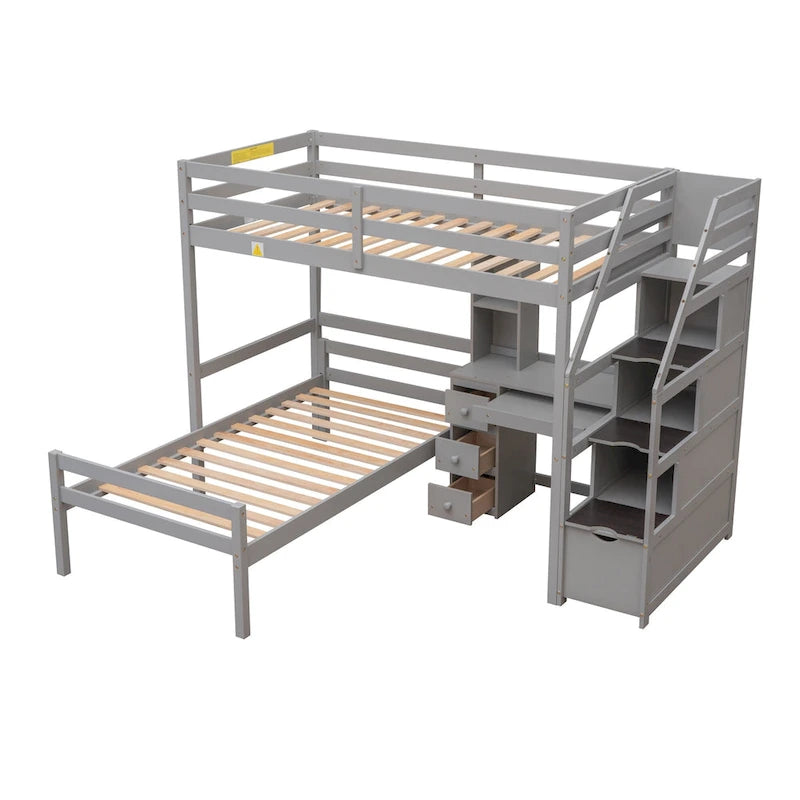 Twin Size Loft Bed with a Stand-alone Bed, Storage Staircase, Desk, Shelves and Drawers