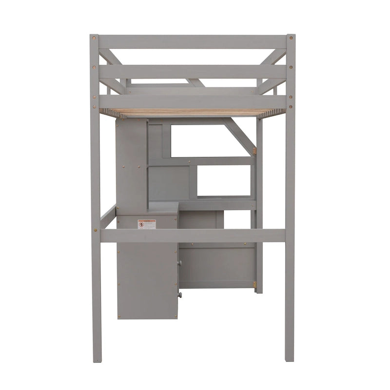 Twin Size Loft Bed with a Stand-alone Bed, Storage Staircase, Desk, Shelves and Drawers