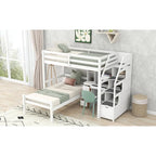 Twin Size Loft Bed with a Stand-alone Bed, Storage Staircase, Desk, Shelves and Drawers
