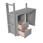 Wood Twin Size Loft Bed with Wardrobes and 2-Drawer Desk with Cabinet