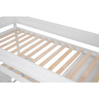 Wood Twin Size Loft Bed with Wardrobes and 2-Drawer Desk with Cabinet
