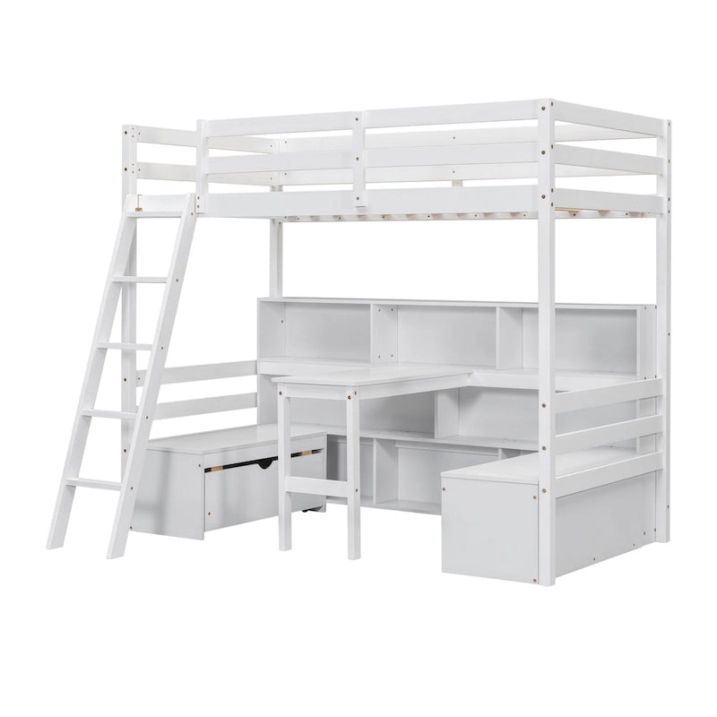 Twin Loft Bed With Storage Shelves, Drawers, Seat And Desk