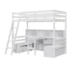 Twin Loft Bed With Storage Shelves, Drawers, Seat And Desk
