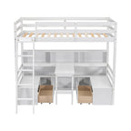 Twin Loft Bed With Storage Shelves, Drawers, Seat And Desk