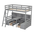 Twin Loft Bed With Storage Shelves, Drawers, Seat And Desk
