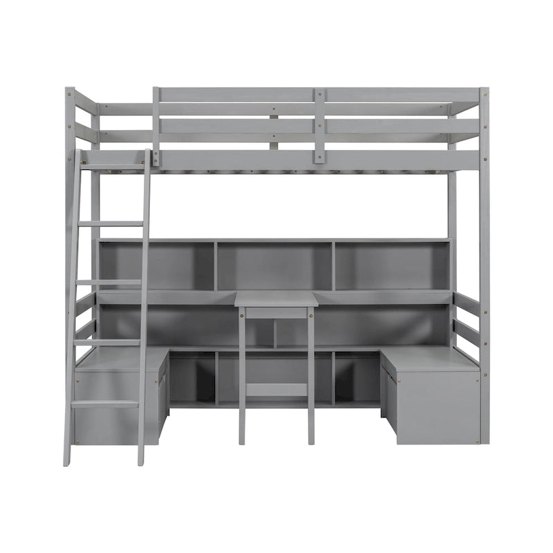 Twin Loft Bed With Storage Shelves, Drawers, Seat And Desk
