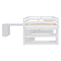 Full Size Loft Bed with Retractable Writing Desk and 3 Drawers, Wooden Loft Bed with Storage Stairs and Shelves
