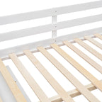 Full Size Loft Bed with Retractable Writing Desk and 3 Drawers, Wooden Loft Bed with Storage Stairs and Shelves