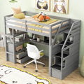 Twin Size Loft Bed w/Desk,Shelves,Built-in Drawers,Storage Staircase