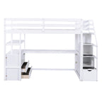 Twin Size Loft Bed w/Desk,Shelves,Built-in Drawers,Storage Staircase