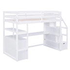 Twin Size Loft Bed w/Desk,Shelves,Built-in Drawers,Storage Staircase