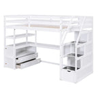Twin Size Loft Bed w/Desk,Shelves,Built-in Drawers,Storage Staircase