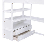 Twin Size Loft Bed w/Desk,Shelves,Built-in Drawers,Storage Staircase