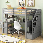 Twin Size Loft Bed w/Desk,Shelves,Built-in Drawers,Storage Staircase