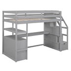 Twin Size Loft Bed w/Desk,Shelves,Built-in Drawers,Storage Staircase