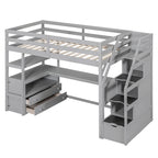 Twin Size Loft Bed w/Desk,Shelves,Built-in Drawers,Storage Staircase