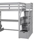 Twin Size Loft Bed w/Desk,Shelves,Built-in Drawers,Storage Staircase