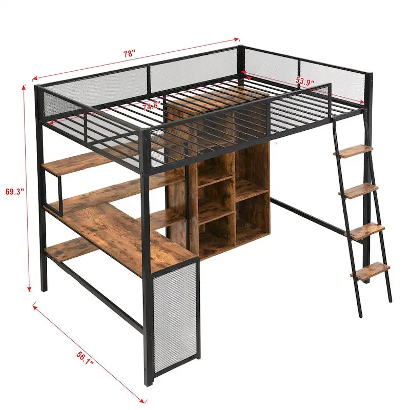 Full Metal Loft Bed with Workstation & Wardrobe