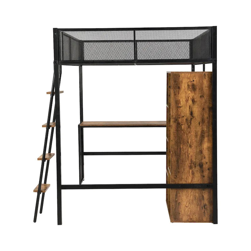 Full Metal Loft Bed with Workstation & Wardrobe