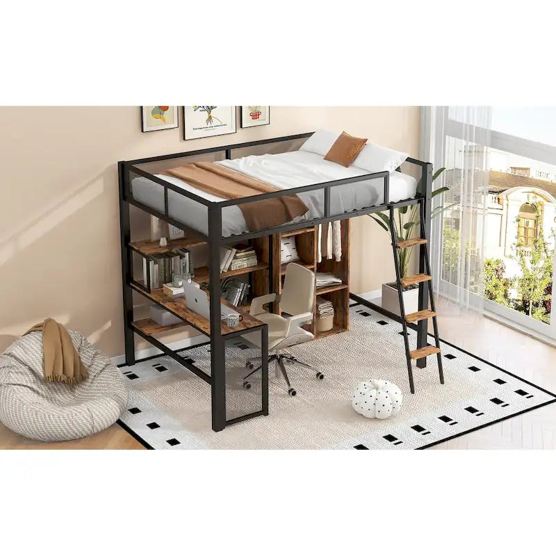 Full Metal Loft Bed with Workstation & Wardrobe