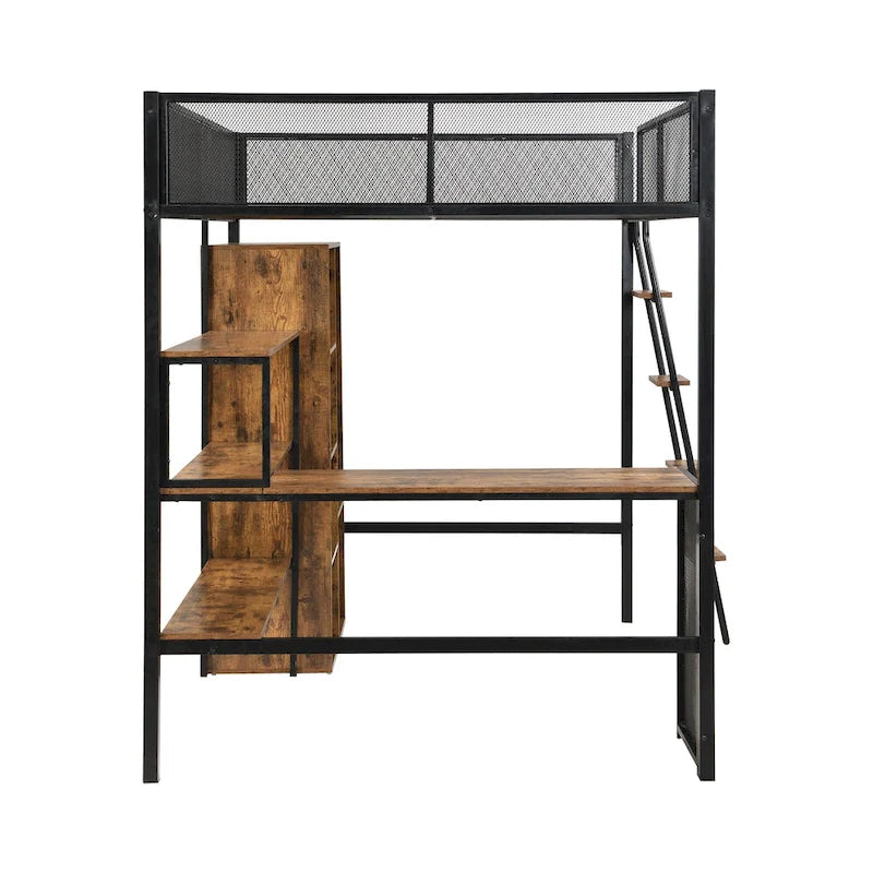 Full Metal Loft Bed with Workstation & Wardrobe
