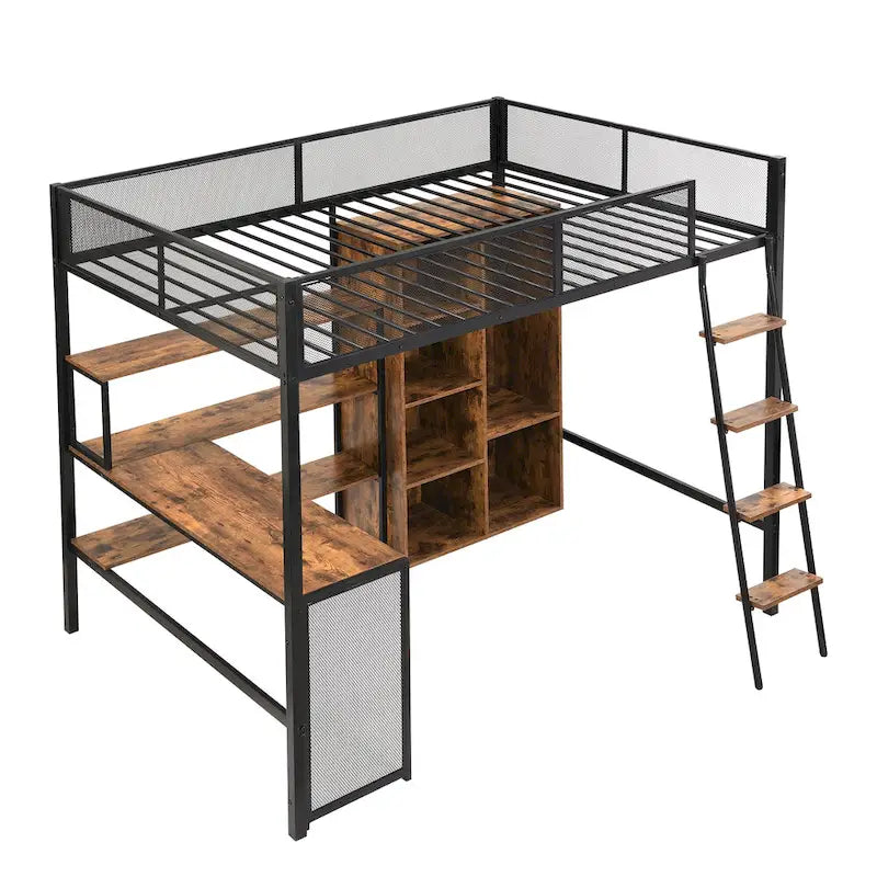 Full Metal Loft Bed with Workstation & Wardrobe