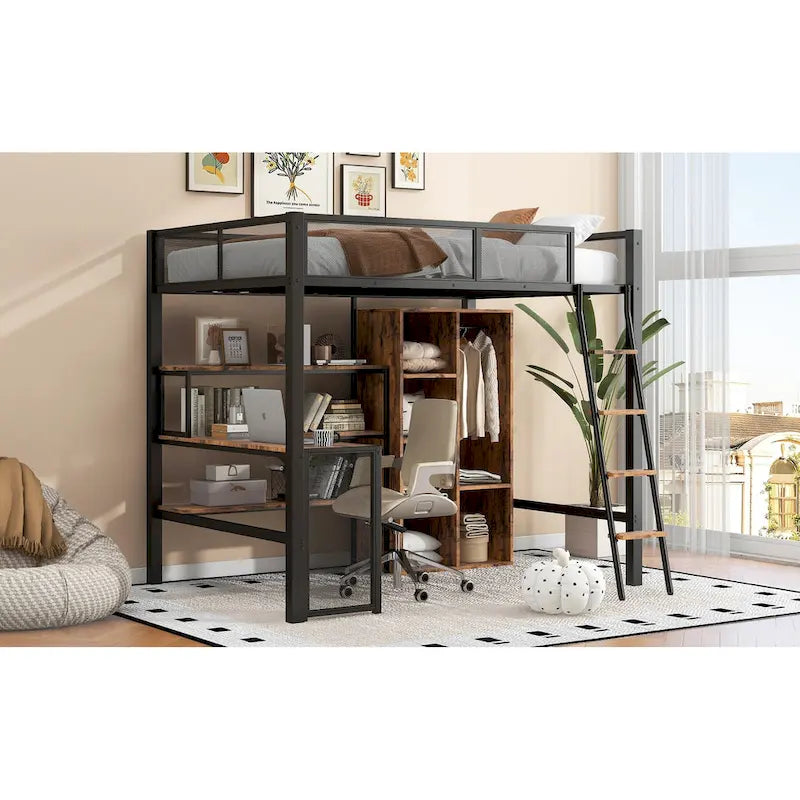 Full Metal Loft Bed with Workstation & Wardrobe