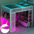 Full Metal Gaming Loft Bed with LED, Desk & Drawers