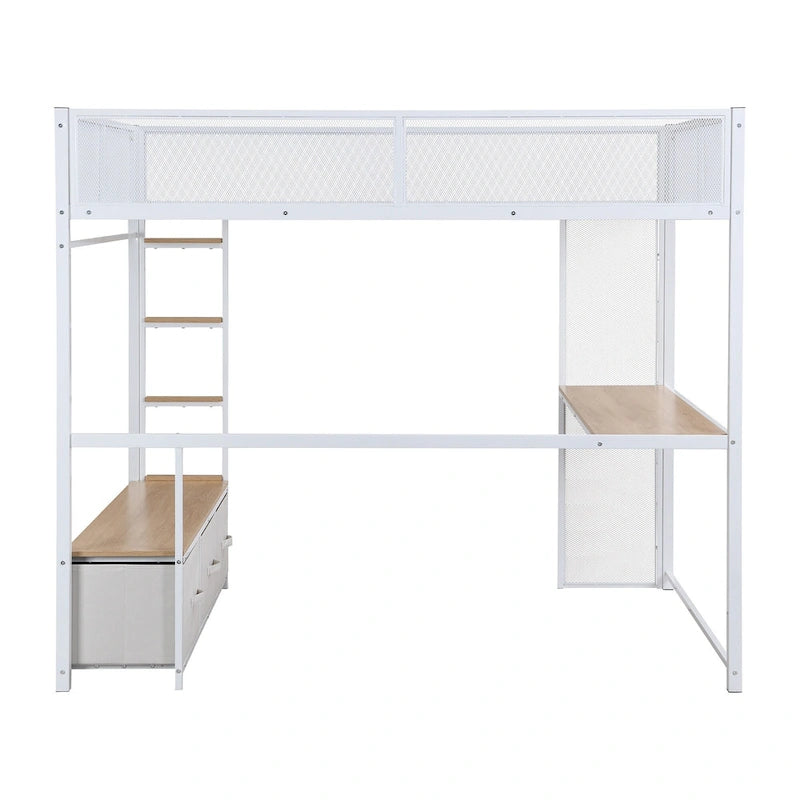 Full Metal Gaming Loft Bed with LED, Desk & Drawers
