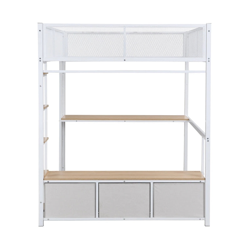 Full Metal Gaming Loft Bed with LED, Desk & Drawers
