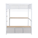 Full Metal Gaming Loft Bed with LED, Desk & Drawers