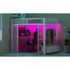 Full Metal Gaming Loft Bed with LED, Desk & Drawers