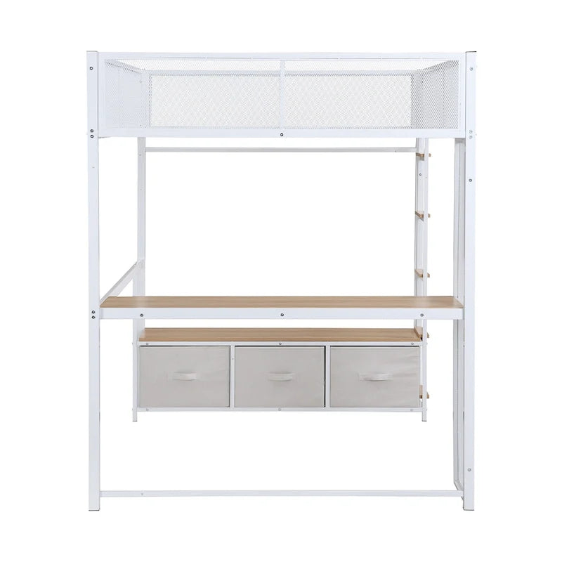 Full Metal Gaming Loft Bed with LED, Desk & Drawers