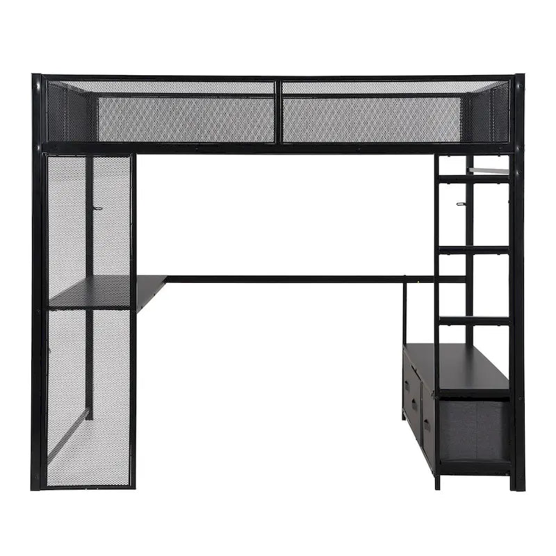 Full Metal Gaming Loft Bed with LED, Desk & Drawers