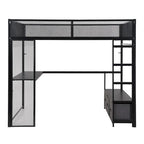 Full Metal Gaming Loft Bed with LED, Desk & Drawers