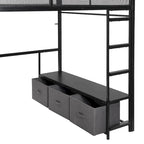 Full Metal Gaming Loft Bed with LED, Desk & Drawers