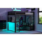 Full Metal Gaming Loft Bed with LED, Desk & Drawers