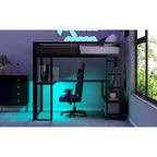 Full Metal Gaming Loft Bed with LED, Desk & Drawers