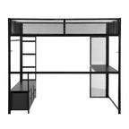 Full Metal Gaming Loft Bed with LED, Desk & Drawers