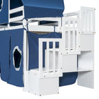 Twin Loft Bed with Play Tent, Tower & Castle Design, Solid Wood Frame