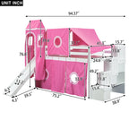 Twin Loft Bed with Play Tent, Tower & Castle Design, Solid Wood Frame