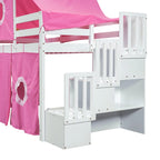 Twin Loft Bed with Play Tent, Tower & Castle Design, Solid Wood Frame