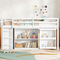 Twin Loft Bed w/ Stroage Case & Drawer Cabinet, Shelf Cabinet, Pulling - Out Desk, Rubber Wood Loft Bed w/ Ladder, White