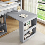 Twin Loft Bed w/ Stroage Case & Drawer Cabinet, Shelf Cabinet, Pulling - Out Desk, Rubber Wood Loft Bed w/ Ladder, White