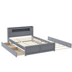 Queen Size Wood Storage Platform Bed with LED