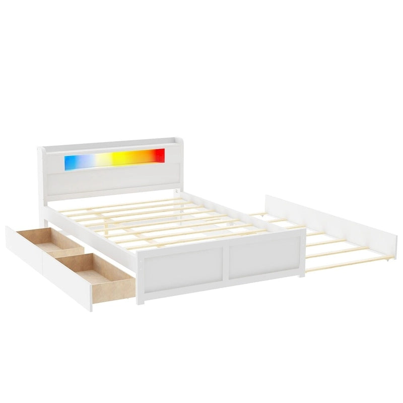 Queen Size Wood Storage Platform Bed with LED