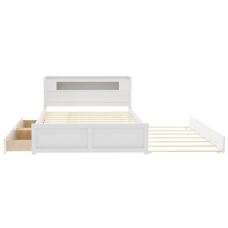 Queen Size Wood Storage Platform Bed with LED