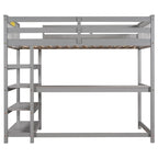 Twin Size Loft Bed with Storage Shelves and Under-Bed Desk